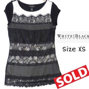 White House Black Market Black and White Lace Blouse